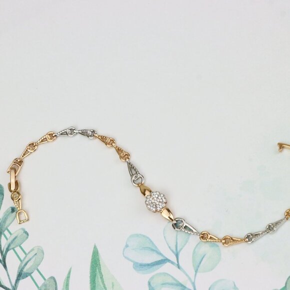 Elegant Rose Gold+Silver Floral Bracelet with Sparkling Center, XPBL0724 - Picture 4 of 12